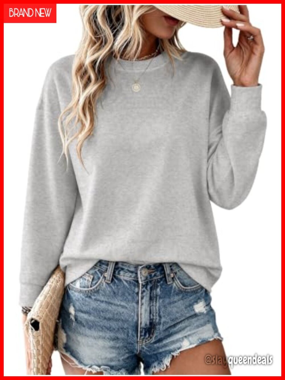 JEKAOYI Womens Crewneck Sweatshirt Long Sleeve Pullover Top Pockets Casual